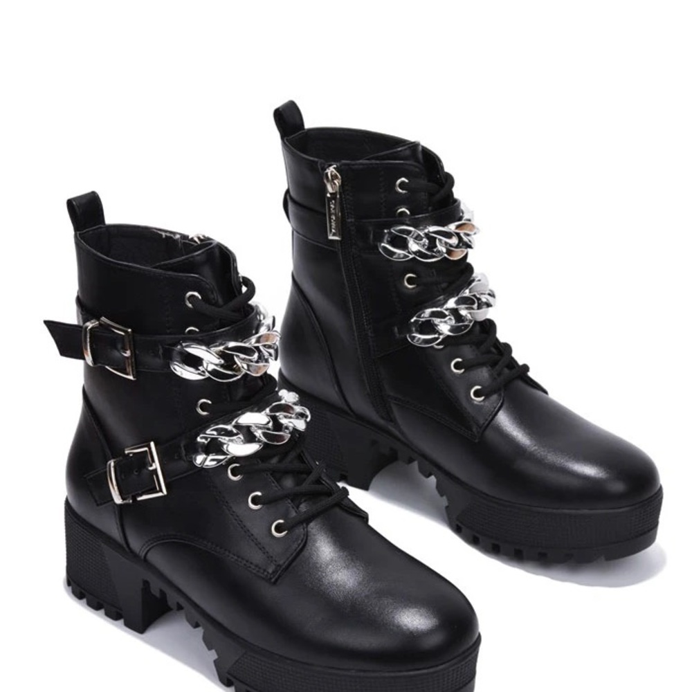 KYRA DOUBLE CHAIN STRAP COMBAT BOOTS - Picture 3 of 8